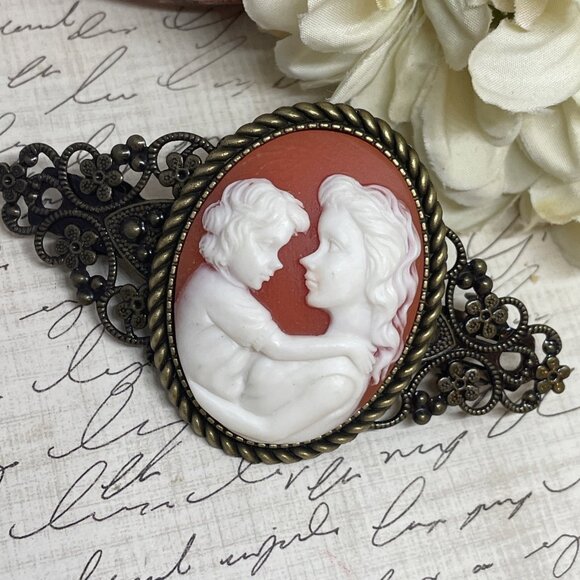 Cornelian Mother Child Christmas Gift Mom New Cameo Pin Hair Clip Jewelry Comb - Picture 4 of 12